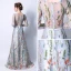 Affordable Grey See-through Evening Dresses  2018 A-Line / Princess Scoop Neck Long Sleeve Sash Appliques Lace Floor-Length / Long Ruffle Formal Dresses