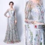 Affordable Grey See-through Evening Dresses  2018 A-Line / Princess Scoop Neck Long Sleeve Sash Appliques Lace Floor-Length / Long Ruffle Formal Dresses