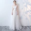 Chic / Beautiful Champagne Evening Dresses  2017 A-Line / Princess Scoop Neck Sleeveless Appliques Lace Tulle Sash Court Train Ruffle Pierced Backless Formal Dresses