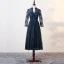 Chic / Beautiful Ink Blue Mother Of The Bride Dresses 2017 A-Line / Princess Crystal V-Neck Long Sleeve Bow Sash Knee-Length Ruffle Pierced Wedding Party Dresses