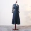 Chic / Beautiful Ink Blue Mother Of The Bride Dresses 2017 A-Line / Princess Crystal V-Neck Long Sleeve Bow Sash Knee-Length Ruffle Pierced Wedding Party Dresses