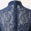 Chic / Beautiful Ink Blue Mother Of The Bride Dresses 2017 A-Line / Princess Crystal V-Neck Long Sleeve Bow Sash Knee-Length Ruffle Pierced Wedding Party Dresses
