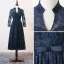 Chic / Beautiful Ink Blue Mother Of The Bride Dresses 2017 A-Line / Princess Crystal V-Neck Long Sleeve Bow Sash Knee-Length Ruffle Pierced Wedding Party Dresses