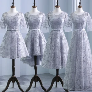 Chic Belle Argenté Percé Robe Demoiselle D 039 Honneur 2018 Princesse Encolure Dégagée 3 4 Manches Appliques En Dentelle Noeud Ceinture Volants Dos Nu Robe Pour Mariage
