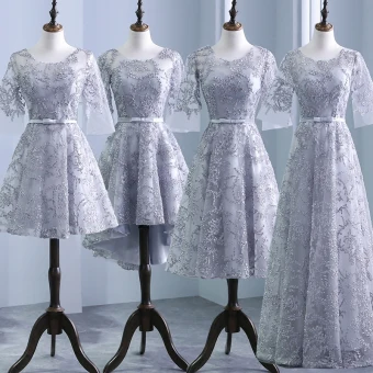 Chic Belle Argenté Percé Robe Demoiselle D 039 Honneur 2018 Princesse Encolure Dégagée 3 4 Manches Appliques En Dentelle Noeud Ceinture Volants Dos Nu Robe Pour Mariage