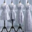 Chic / Beautiful Silver Pierced Bridesmaid Dresses 2018 A-Line / Princess Scoop Neck 3/4 Sleeve Appliques Lace Bow Sash Ruffle Backless Wedding Party Dresses