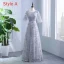 Chic / Beautiful Silver Pierced Bridesmaid Dresses 2018 A-Line / Princess Scoop Neck 3/4 Sleeve Appliques Lace Bow Sash Ruffle Backless Wedding Party Dresses