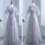 Chic / Beautiful Silver Pierced Bridesmaid Dresses 2018 A-Line / Princess Scoop Neck 3/4 Sleeve Appliques Lace Bow Sash Ruffle Backless Wedding Party Dresses