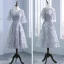 Chic / Beautiful Silver Pierced Bridesmaid Dresses 2018 A-Line / Princess Scoop Neck 3/4 Sleeve Appliques Lace Bow Sash Ruffle Backless Wedding Party Dresses
