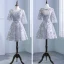 Chic / Beautiful Silver Pierced Bridesmaid Dresses 2018 A-Line / Princess Scoop Neck 3/4 Sleeve Appliques Lace Bow Sash Ruffle Backless Wedding Party Dresses