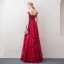 Moderne / Mode Rouge Transparentes Robe De Soirée 2018 Princesse Encolure Dégagée Mancherons Glitter Paillettes Perlage Appliques En Dentelle Ceinture Longue Volants Dos Nu Robe De Ceremonie