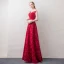Moderne / Mode Rouge Transparentes Robe De Soirée 2018 Princesse Encolure Dégagée Mancherons Glitter Paillettes Perlage Appliques En Dentelle Ceinture Longue Volants Dos Nu Robe De Ceremonie