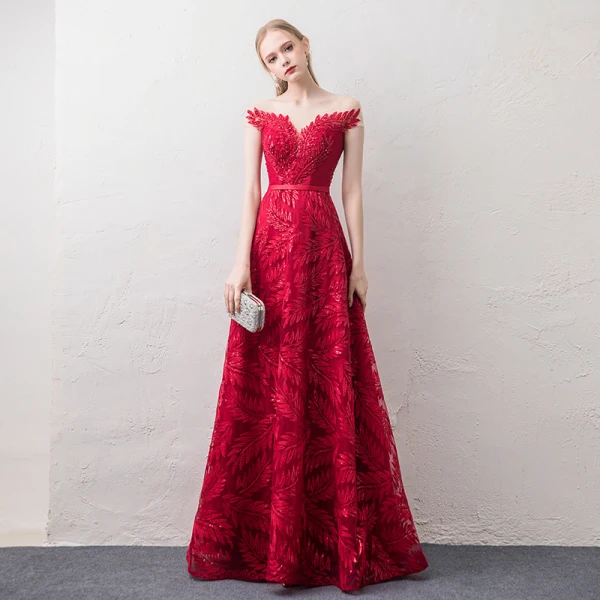Moderne / Mode Rouge Transparentes Robe De Soirée 2018 Princesse Encolure Dégagée Mancherons Glitter Paillettes Perlage Appliques En Dentelle Ceinture Longue Volants Dos Nu Robe De Ceremonie