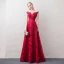 Moderne / Mode Rouge Transparentes Robe De Soirée 2018 Princesse Encolure Dégagée Mancherons Glitter Paillettes Perlage Appliques En Dentelle Ceinture Longue Volants Dos Nu Robe De Ceremonie