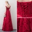 Moderne / Mode Rouge Transparentes Robe De Soirée 2018 Princesse Encolure Dégagée Mancherons Glitter Paillettes Perlage Appliques En Dentelle Ceinture Longue Volants Dos Nu Robe De Ceremonie
