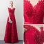 Moderne / Mode Rouge Transparentes Robe De Soirée 2018 Princesse Encolure Dégagée Mancherons Glitter Paillettes Perlage Appliques En Dentelle Ceinture Longue Volants Dos Nu Robe De Ceremonie