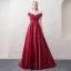 Modern / Fashion Burgundy Evening Dresses  2018 A-Line / Princess V-Neck Short Sleeve Appliques Lace Beading Rhinestone Sweep Train Ruffle Backless Formal Dresses