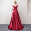 Modern / Fashion Burgundy Evening Dresses  2018 A-Line / Princess V-Neck Short Sleeve Appliques Lace Beading Rhinestone Sweep Train Ruffle Backless Formal Dresses
