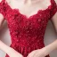 Modern / Fashion Burgundy Evening Dresses  2018 A-Line / Princess V-Neck Short Sleeve Appliques Lace Beading Rhinestone Sweep Train Ruffle Backless Formal Dresses