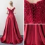 Modern / Fashion Burgundy Evening Dresses  2018 A-Line / Princess V-Neck Short Sleeve Appliques Lace Beading Rhinestone Sweep Train Ruffle Backless Formal Dresses
