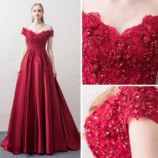 Modern / Fashion Burgundy Evening Dresses 2018 A-Line / Princess V-Neck Short Sleeve Appliques Lace Beading Rhinestone Sweep Train Ruffle Backless Formal Dresses