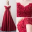 Modern / Fashion Burgundy Evening Dresses  2018 A-Line / Princess V-Neck Short Sleeve Appliques Lace Beading Rhinestone Sweep Train Ruffle Backless Formal Dresses