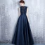 Vintage / Retro Navy Blue Evening Dresses  2017 A-Line / Princess High Neck Sleeveless Pearl Crystal Sash Floor-Length / Long Ruffle Pierced Backless Formal Dresses