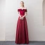 Affordable Burgundy Evening Dresses  2018 A-Line / Princess Off-The-Shoulder Short Sleeve Sash Floor-Length / Long Ruffle Backless Formal Dresses