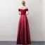 Affordable Burgundy Evening Dresses  2018 A-Line / Princess Off-The-Shoulder Short Sleeve Sash Floor-Length / Long Ruffle Backless Formal Dresses