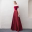 Affordable Burgundy Evening Dresses  2018 A-Line / Princess Off-The-Shoulder Short Sleeve Sash Floor-Length / Long Ruffle Backless Formal Dresses