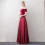 Affordable Burgundy Evening Dresses  2018 A-Line / Princess Off-The-Shoulder Short Sleeve Sash Floor-Length / Long Ruffle Backless Formal Dresses