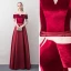 Affordable Burgundy Evening Dresses  2018 A-Line / Princess Off-The-Shoulder Short Sleeve Sash Floor-Length / Long Ruffle Backless Formal Dresses