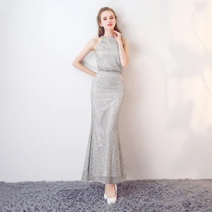 Sparkly Silver Evening Dresses 2017 Trumpet Mermaid Glitter Polyester Strapless Sleeveless Ankle Length Formal Dresses