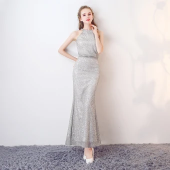 Sparkly Silver Evening Dresses 2017 Trumpet Mermaid Glitter Polyester Strapless Sleeveless Ankle Length Formal Dresses