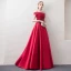 Schöne Burgunderrot Abendkleider 2018 A Linie Off Shoulder Kurze Ärmel Applikationen Mit Spitze Perle Strass Sweep / Pinsel Zug Rüschen Rückenfreies Festliche Kleider