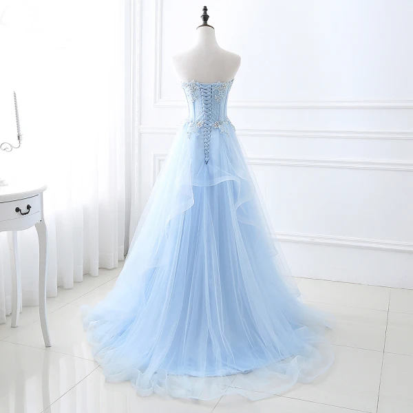 Fine Syrin Selskapskjoler 2017 Prinsesse Kjæreste Uten Ermer Appliques Blonder Rhinestone Gripende Ruffles Feie Tog Ryggløse Formelle Kjoler