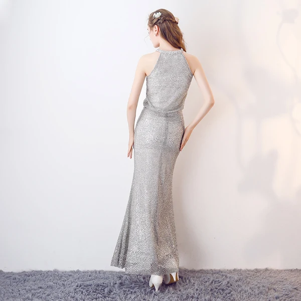 Sparkly Silver Evening Dresses 2017 Trumpet / Mermaid Glitter Polyester Strapless Sleeveless Ankle Length Formal Dresses