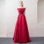 Schöne Burgunderrot Abendkleider 2018 A Linie Off Shoulder Kurze Ärmel Applikationen Mit Spitze Perle Strass Sweep / Pinsel Zug Rüschen Rückenfreies Festliche Kleider