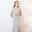 Sparkly Silver Evening Dresses  2017 Trumpet / Mermaid Glitter Polyester Strapless Sleeveless Ankle Length Formal Dresses
