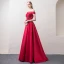 Schöne Burgunderrot Abendkleider 2018 A Linie Off Shoulder Kurze Ärmel Applikationen Mit Spitze Perle Strass Sweep / Pinsel Zug Rüschen Rückenfreies Festliche Kleider