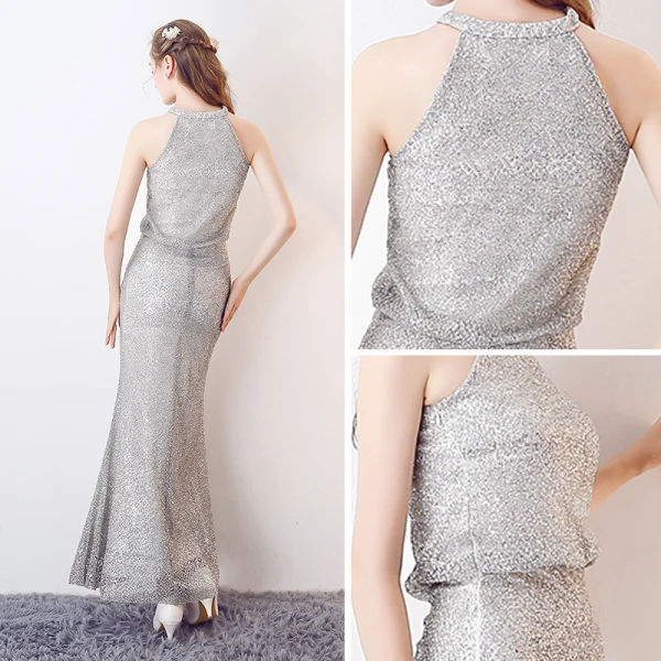 Sparkly Silver Evening Dresses 2017 Trumpet / Mermaid Glitter Polyester Strapless Sleeveless Ankle Length Formal Dresses