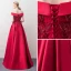 Schöne Burgunderrot Abendkleider 2018 A Linie Off Shoulder Kurze Ärmel Applikationen Mit Spitze Perle Strass Sweep / Pinsel Zug Rüschen Rückenfreies Festliche Kleider