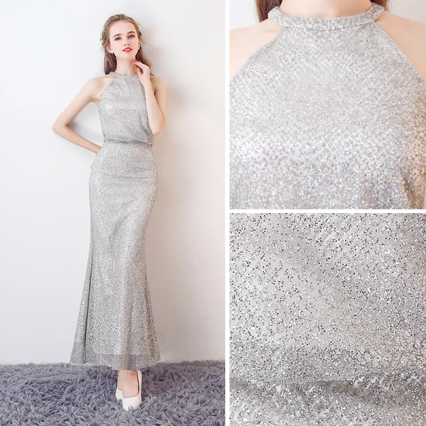 Sparkly Silver Evening Dresses 2017 Trumpet / Mermaid Glitter Polyester Strapless Sleeveless Ankle Length Formal Dresses