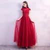 Chiński Styl Czerwone Przezroczyste Sukienki Na Bal 2018 Princessa Wysokiej Szyi Rękawy z Kapturkiem Cekinami Frezowanie Długość Kostki Wzburzyć Bez Pleców Sukienki Wizytowe