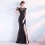 Modern / Fashion Black Evening Dresses  2017 Trumpet / Mermaid Scoop Neck Sleeveless Beading Sequins Split Front Floor-Length / Long Pierced Backless Formal Dresses