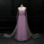 Luxury / Gorgeous Lilac See-through Evening Dresses  2018 A-Line / Princess V-Neck Beading Watteau Train Ruffle Backless Formal Dresses