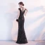 Modern / Fashion Black Evening Dresses  2017 Trumpet / Mermaid Scoop Neck Sleeveless Beading Sequins Split Front Floor-Length / Long Pierced Backless Formal Dresses