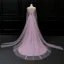 Luxury / Gorgeous Lilac See-through Evening Dresses  2018 A-Line / Princess V-Neck Beading Watteau Train Ruffle Backless Formal Dresses