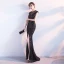 Modern / Fashion Black Evening Dresses  2017 Trumpet / Mermaid Scoop Neck Sleeveless Beading Sequins Split Front Floor-Length / Long Pierced Backless Formal Dresses