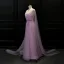 Luxury / Gorgeous Lilac See-through Evening Dresses  2018 A-Line / Princess V-Neck Beading Watteau Train Ruffle Backless Formal Dresses